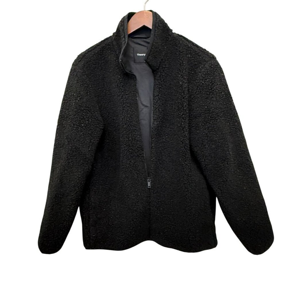 Theory Black Sherpa Zip-Up Jacket Mens M Acrylic & Polyester Blend